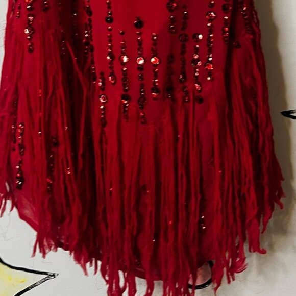 Vntg~Red Glam Fringe/Sequin Flapper Christmas New Year Holiday Party Dress~ XS - Picture 9 of 11